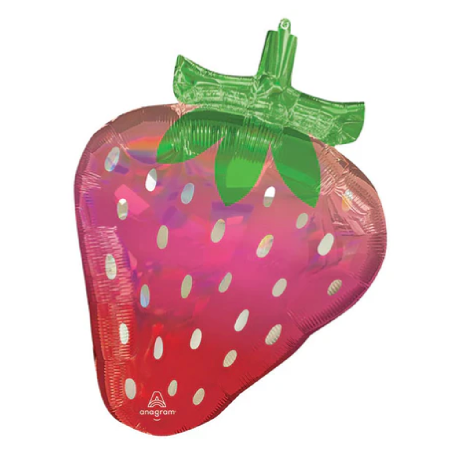 Iridescent strawberry balloon on white background