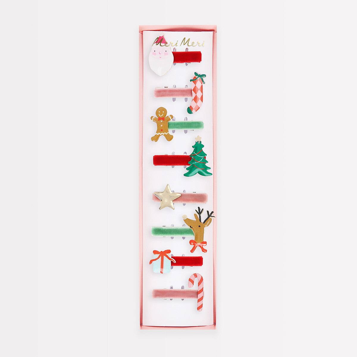 Box of 8 mini Christmas hair clips featuring Christimas icons