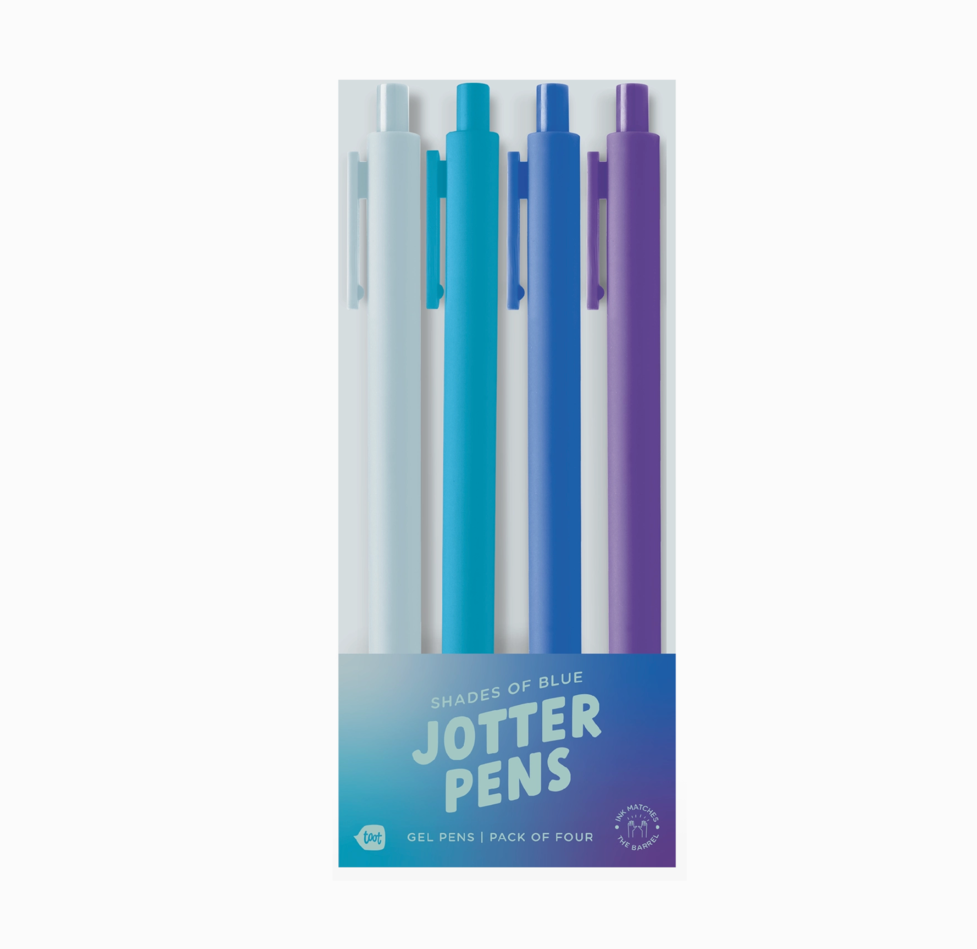 Set of four jotter pens in blues and purple