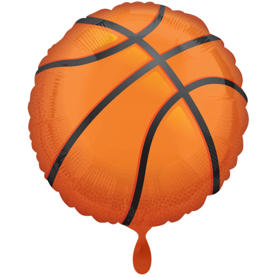 Basketball-shaped balloon with black lines on a white background
