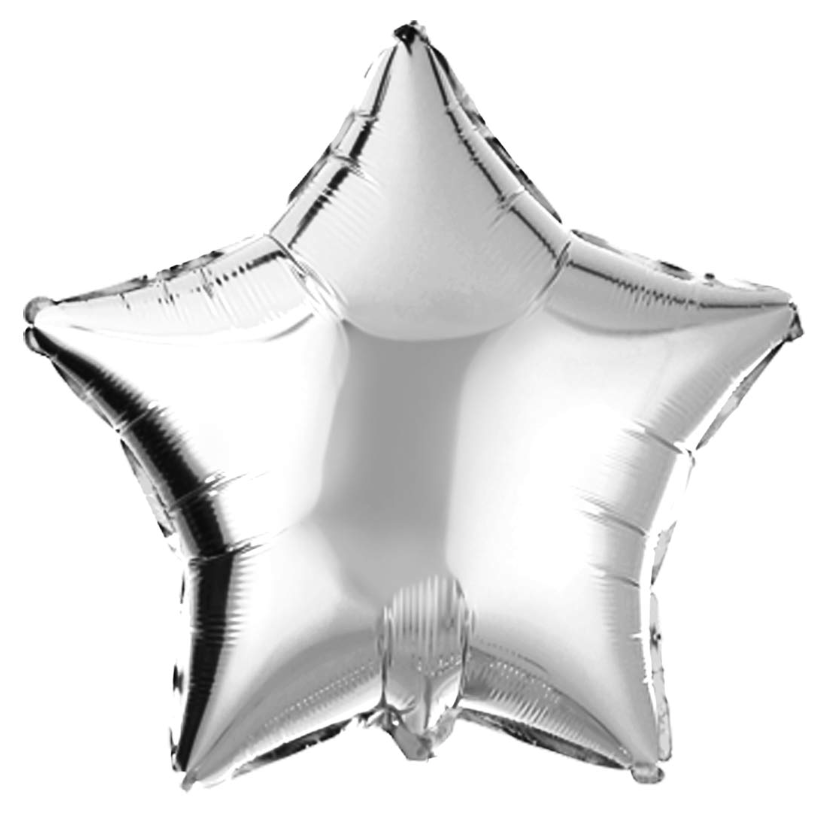 Silver star-shaped balloon on a white background