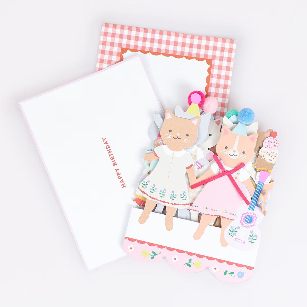 Card with cat illustrations and decorative elements on a white background