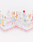 Birthday pop up card with cartoon cat designs on a white background