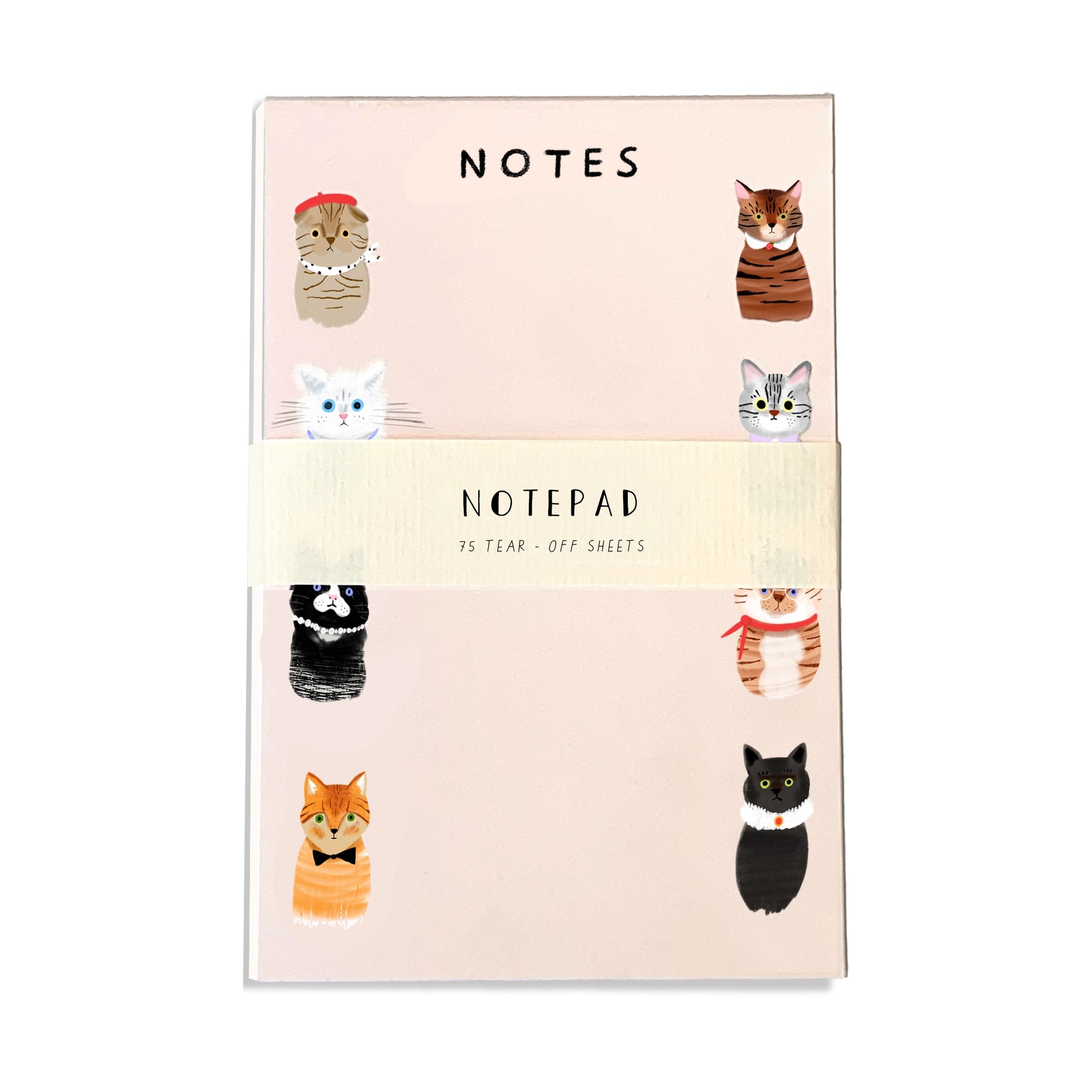 Notepad with cat illustrations on a pink background