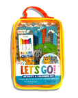 coloring book and markers inside clear pouch