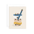 A greeting card with an illustration of a bubble tea cup surrounded by various cartoon boba-inspired characters, with a blue handle and a yellow sign that reads 'Let's partea'.