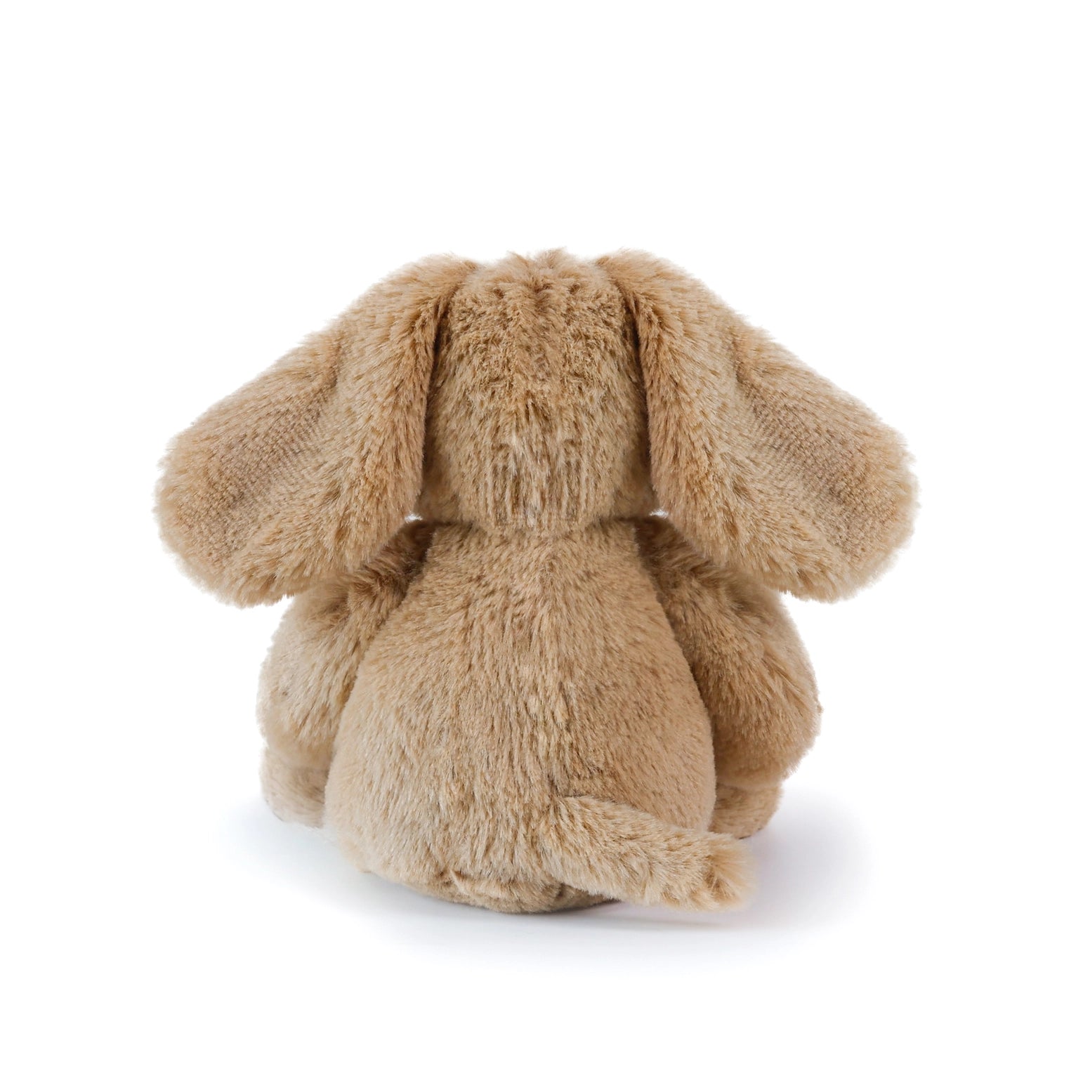 Back view of a plush brown dog plush toy on a white background