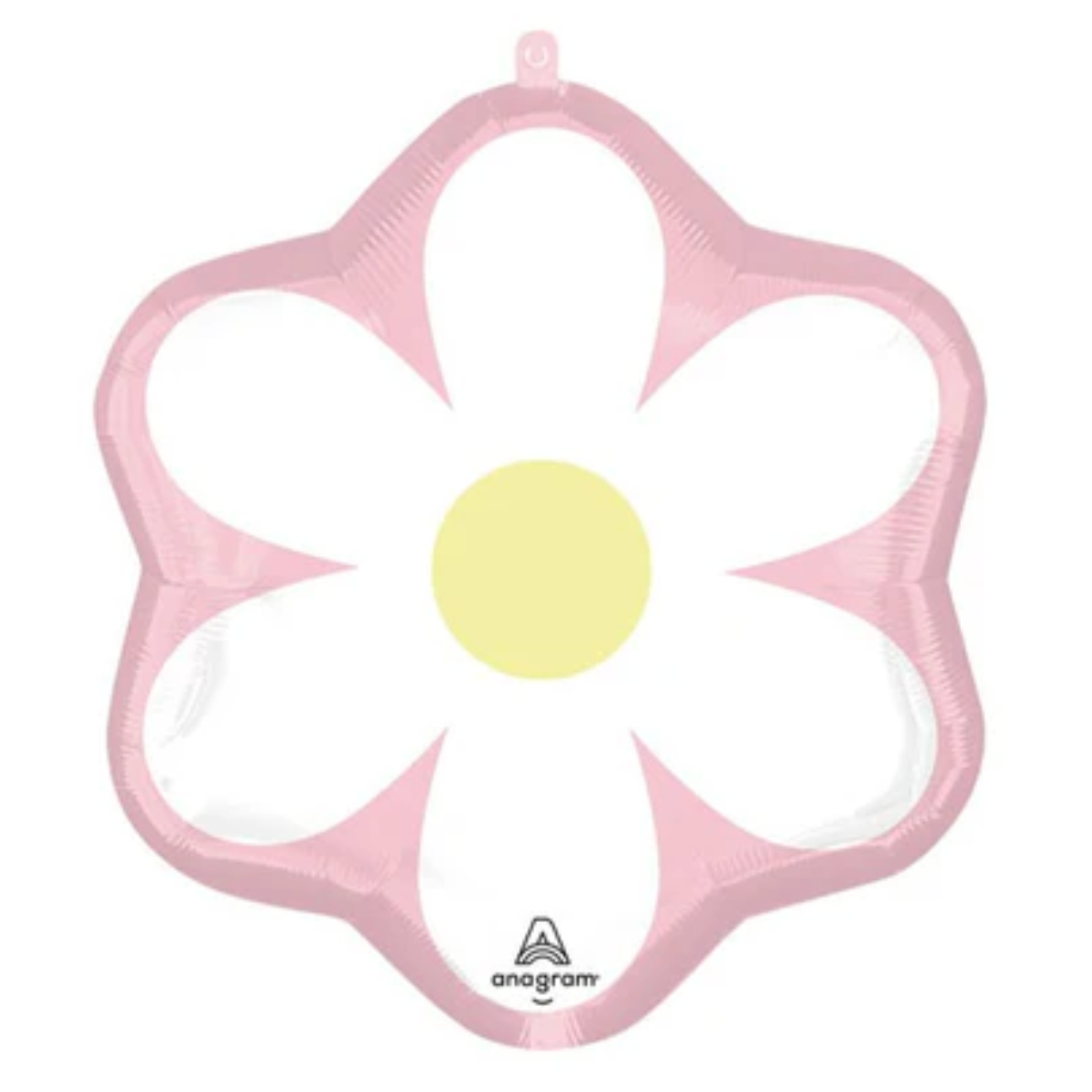 White daisy balloon with pink outline on white background