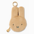 Beige plush bunny-shaped keychain with a gold ring on a white background