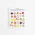 A sheet of fruit-themed stickers titled 'Mini Asian Fruit Stickers!' shown against a plain white background. The stickers feature illustrated fruits such as durian, papaya, star fruit, lychee, and dragon fruit in bright colors.
