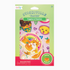 A package of Ooly stickers featuring colorful illustrations of puppies and peaches. The packaging indicates that it contains die-cut stickers and mini stickers, with a 'Peach' scent theme.