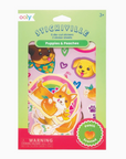 A package of Ooly stickers featuring colorful illustrations of puppies and peaches. The packaging indicates that it contains die-cut stickers and mini stickers, with a 'Peach' scent theme.