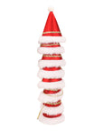 Red and white striped Christmas hat with gold accents on a white background