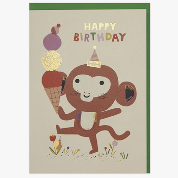 Monkey and Ice Cream Birthday Card