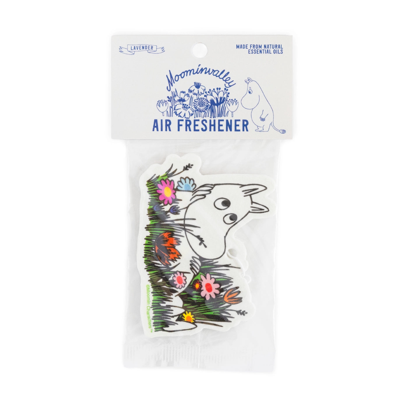 Moominvalley flower field air freshener with packaging on white background
