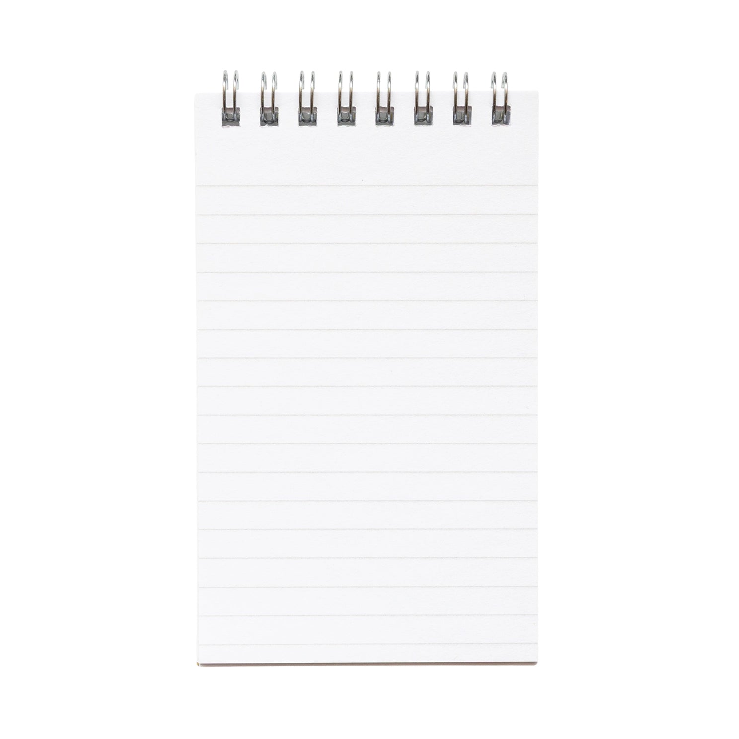 A white lined notepad with a silver spiral wire binding, shown against a plain white background.