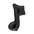 A large black mylar balloon in the shape of a music note, specifically an eighth note.
