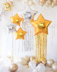 happy new year gold and silver fringed star balloon set