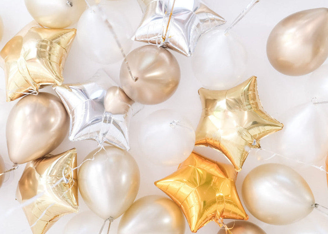 gold silver star balloons for ceiling NYE