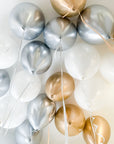 NYE Ceiling Balloons - Set of 20 Gold, Silver, White