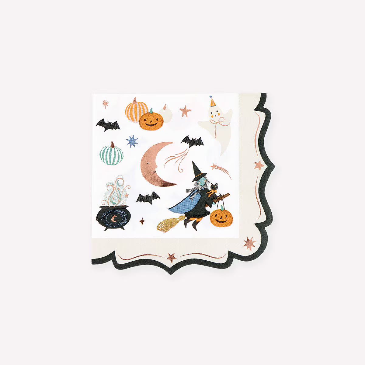 small napkins featuring halloween icons and ornate black border
