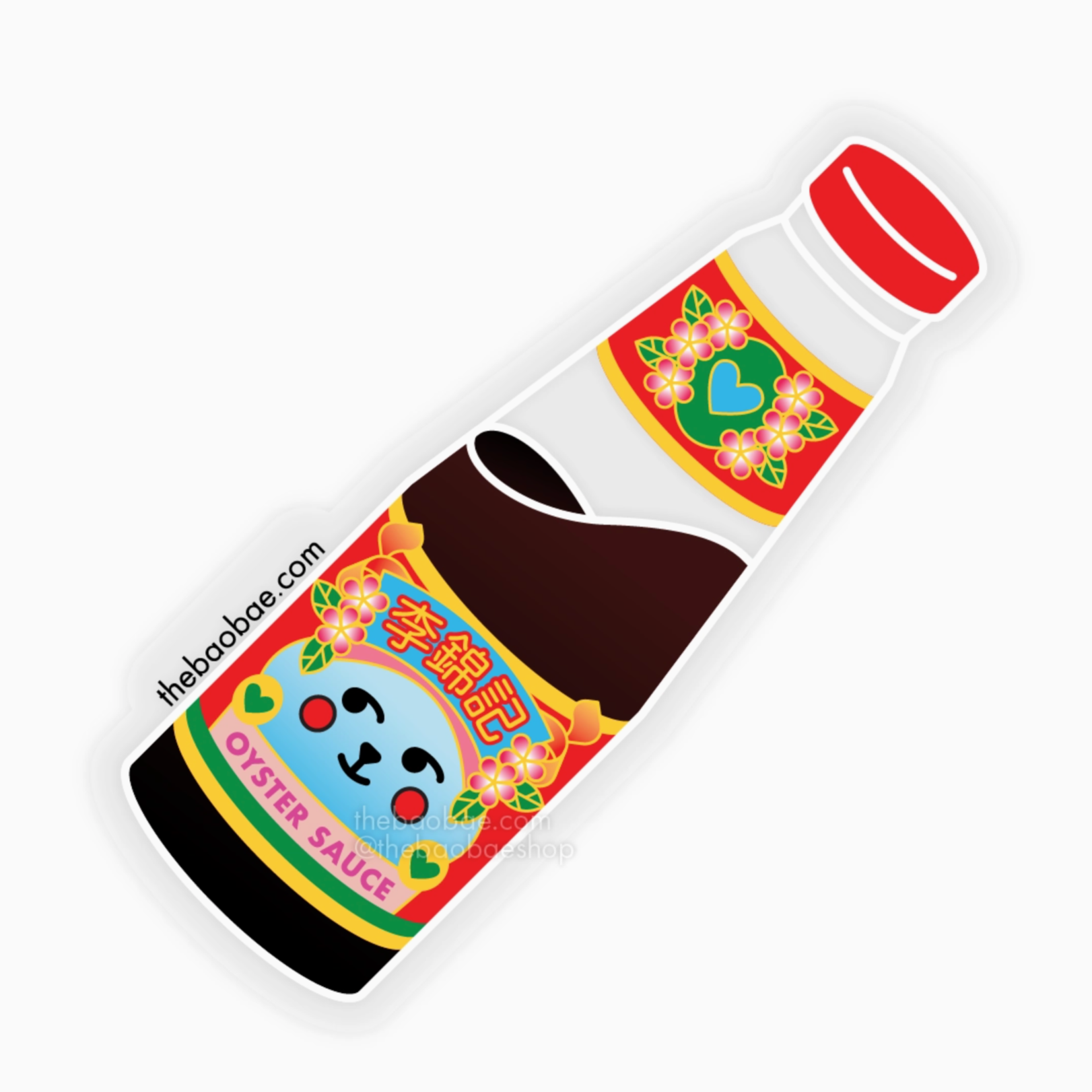 A sticker depicting a bottle of oyster sauce with a colorful label.
