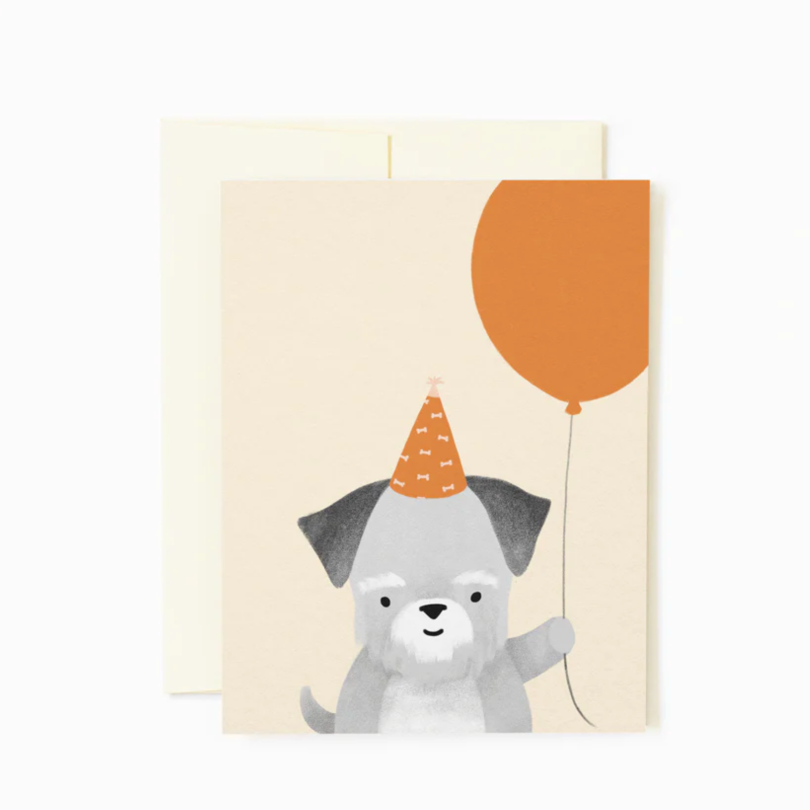 Greeting card with a dog holding a balloon