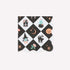 Halloween-themed napkin with checkered pattern with halloween icons, on white background