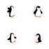 Four small penguin-shaped accessories arranged in a 2x2 grid on a plain white background. Each penguin is black and white with a small orange beak and orange feet.