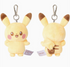 Two plush Pikachu keychains with tags on a white background