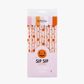 Pink and Orange Pumpkins Reusable Straws