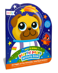 A colorful activity book titled 'Playful Pages Activity Book - Pets in Space' featuring a cartoon dog in a space suit on the cover.