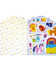A colorful sheet of stickers including unicorns, cake and ice cream.