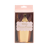 Packaged gold princess crowns with a pink box on a white background