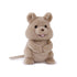 A plush toy resembling a quokka with a soft beige color. It has a smiling expression, upright posture, and its tongue is sticking out slightly.