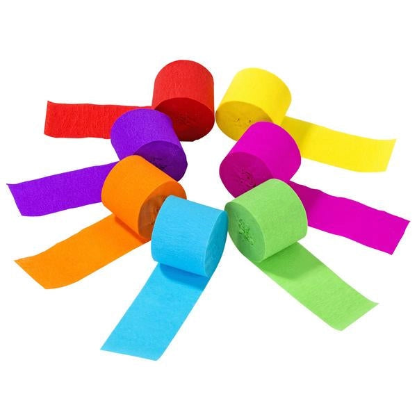 Colorful paper ribbons in various bright colors on a white background