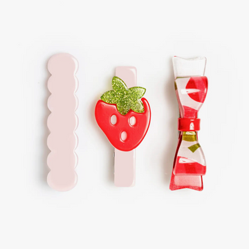 Red and Pink Bow and Strawberries Hair Clips