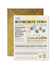 Retirement-themed newspaper with gold envelope on a white background