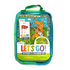 Clear pouch with markers and coloring books inside