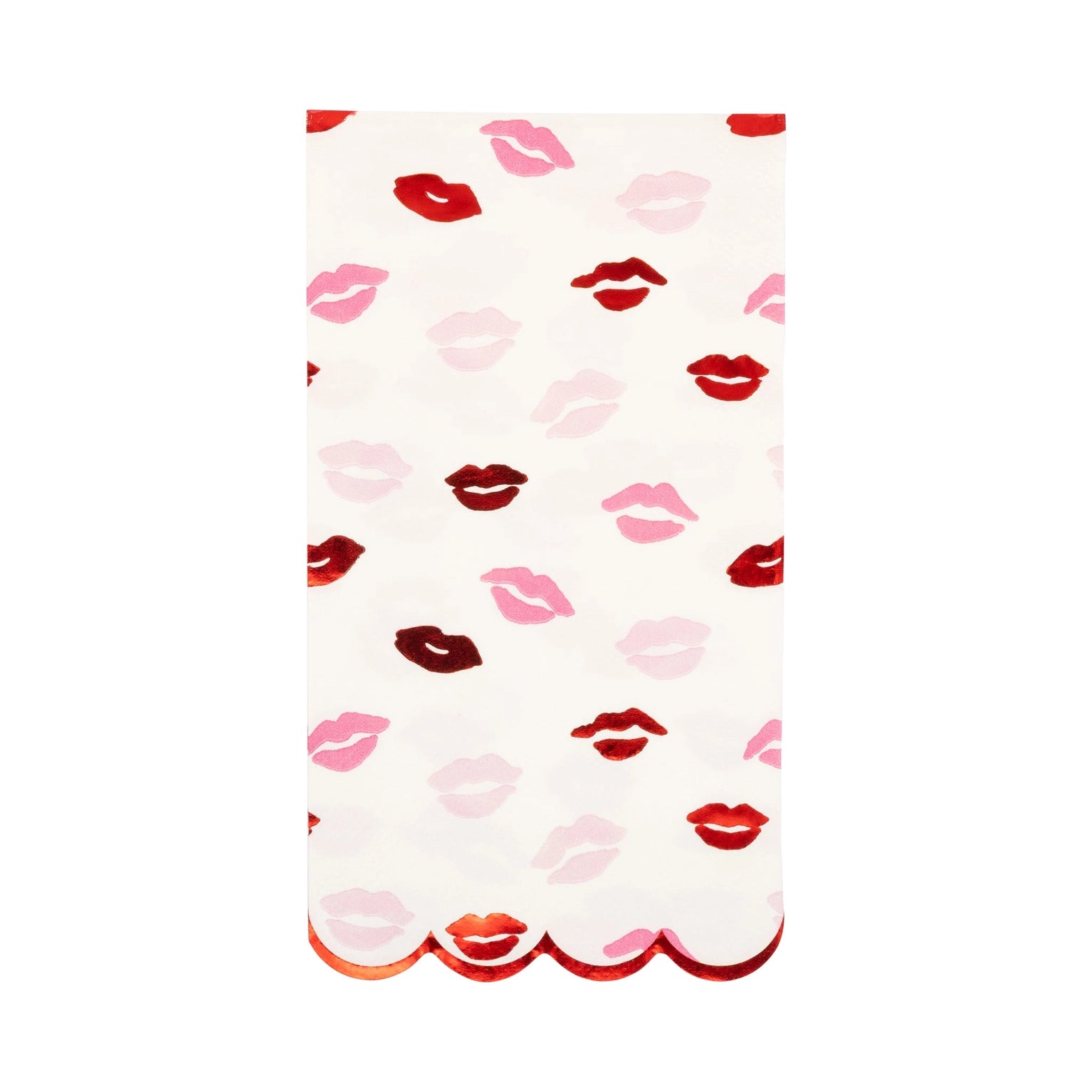 White scalloped edged napkins with multicolored printed lips