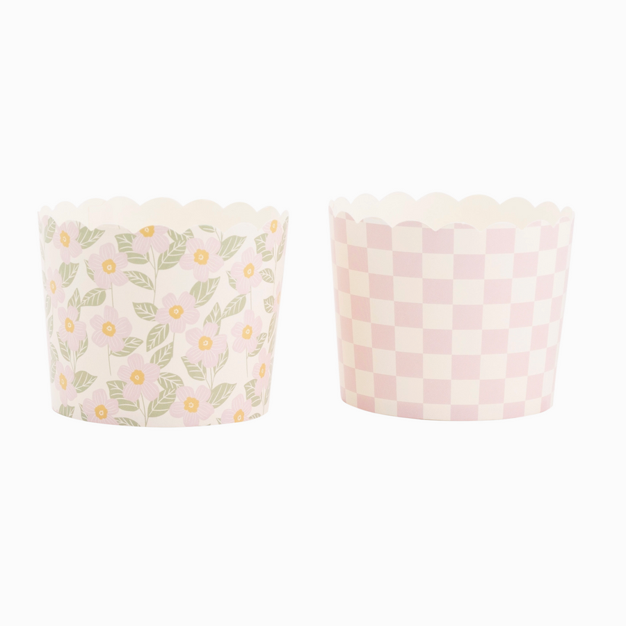 Pink Floral Checkerboard  Food Cups