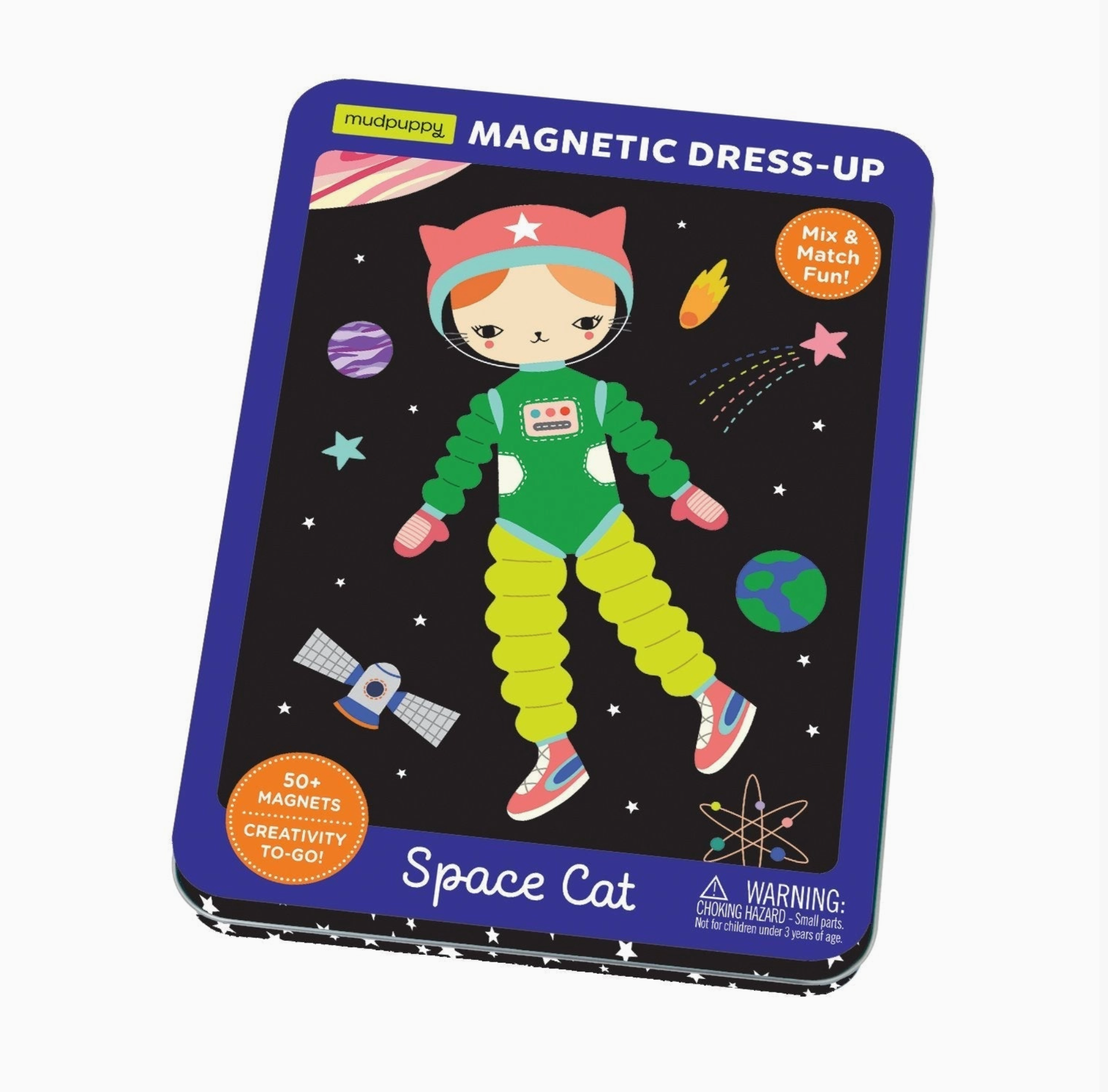 Tin of magnetic dress up cats in space