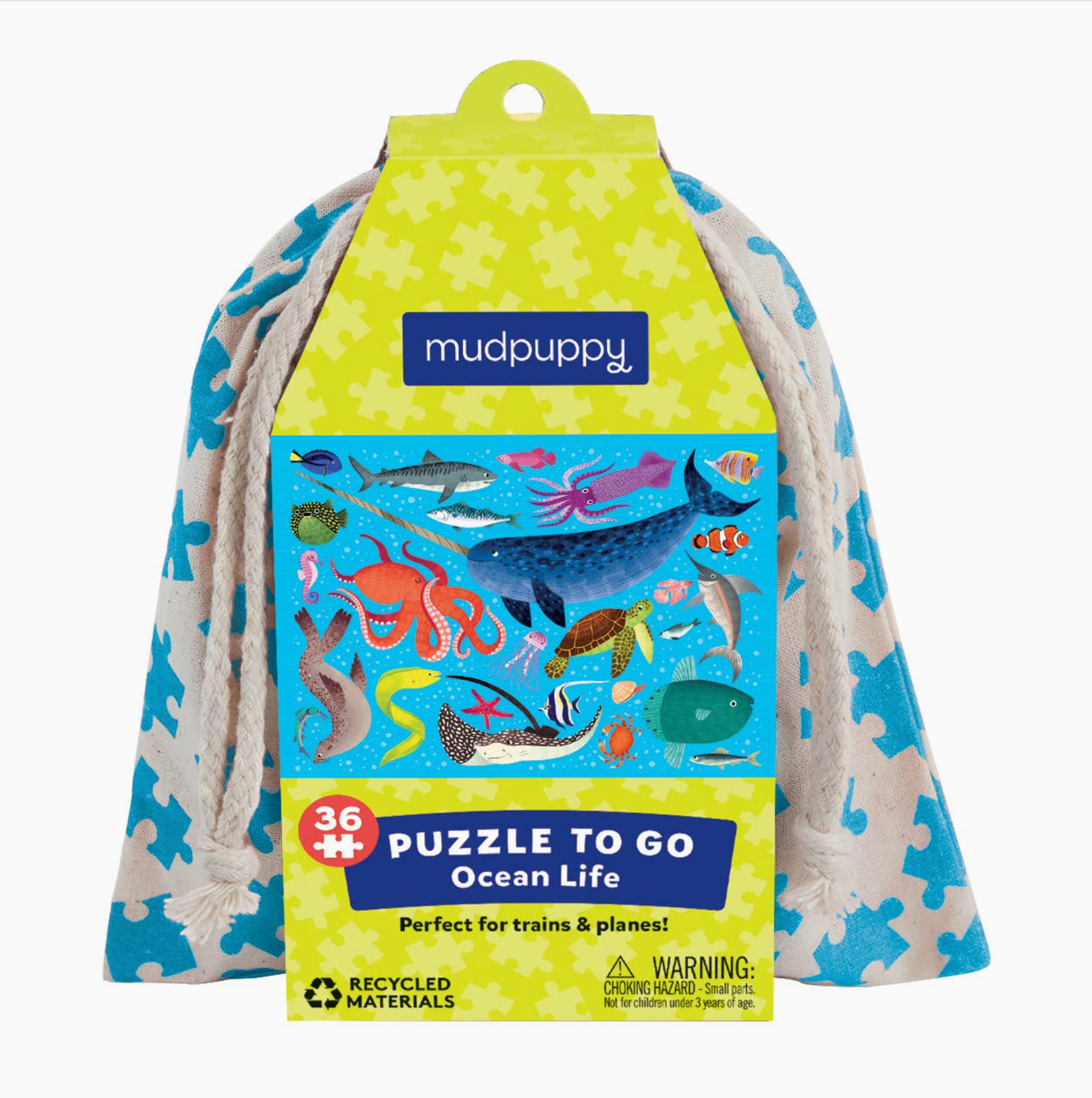 drawstring bag of ocean life puzzle to go