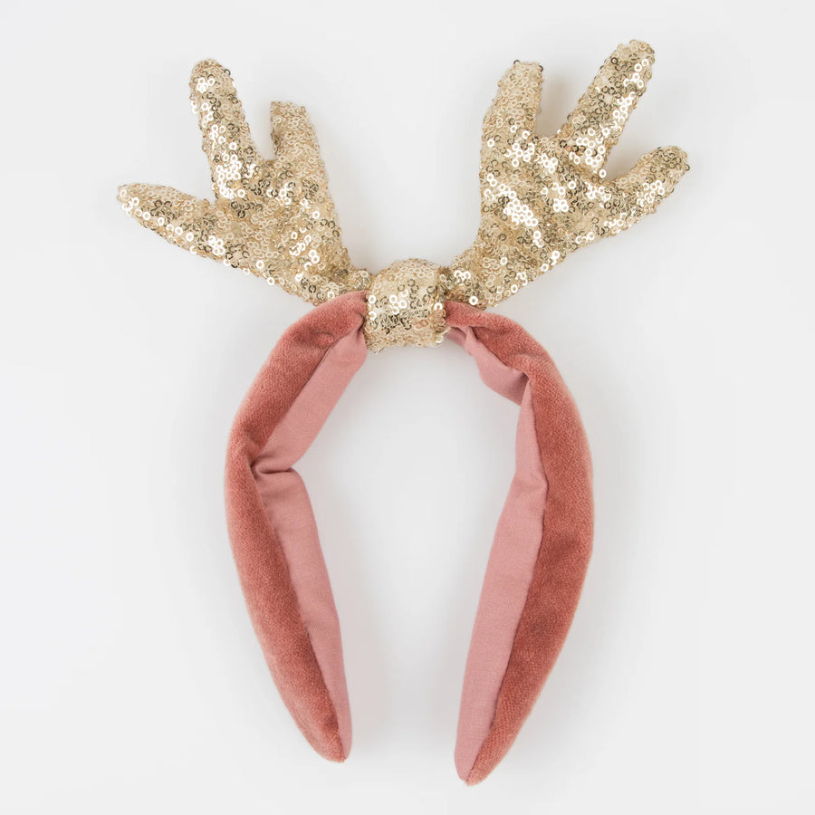 Sequin and Velvet Antler Holiday Headband