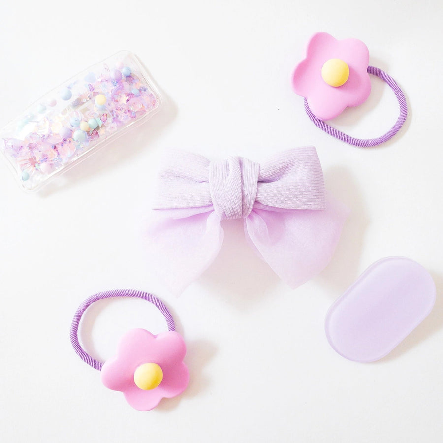 Shay Bow and Confetti 5 Piece Hair Clip Set - Purple