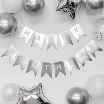 Silver Foil Happy Birthday Pennant Banner