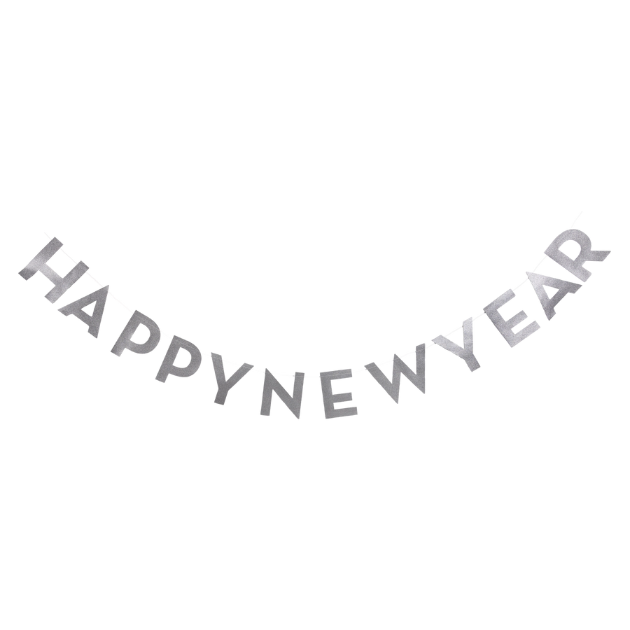 Silver Happy New Year Fringed Banner