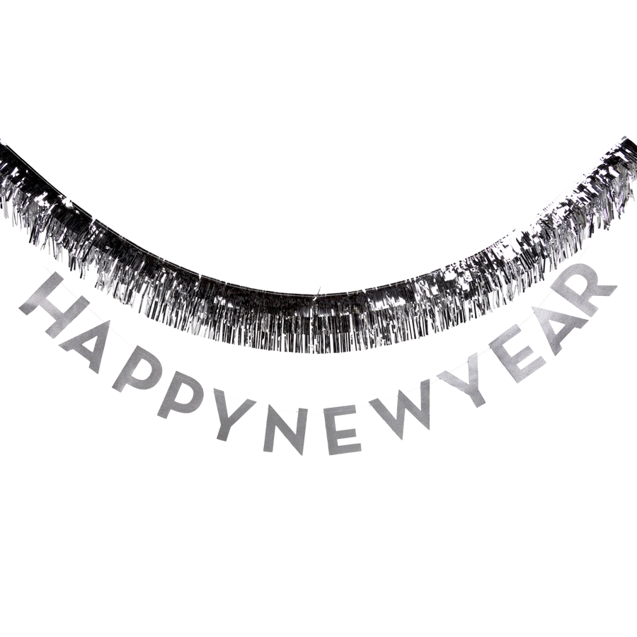 Silver Happy New Year Fringed Banner