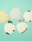 Illustrations of cats in various poses on a teal background