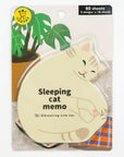 Cat-shaped memo pad with 'Sleeping cat' text on packaging